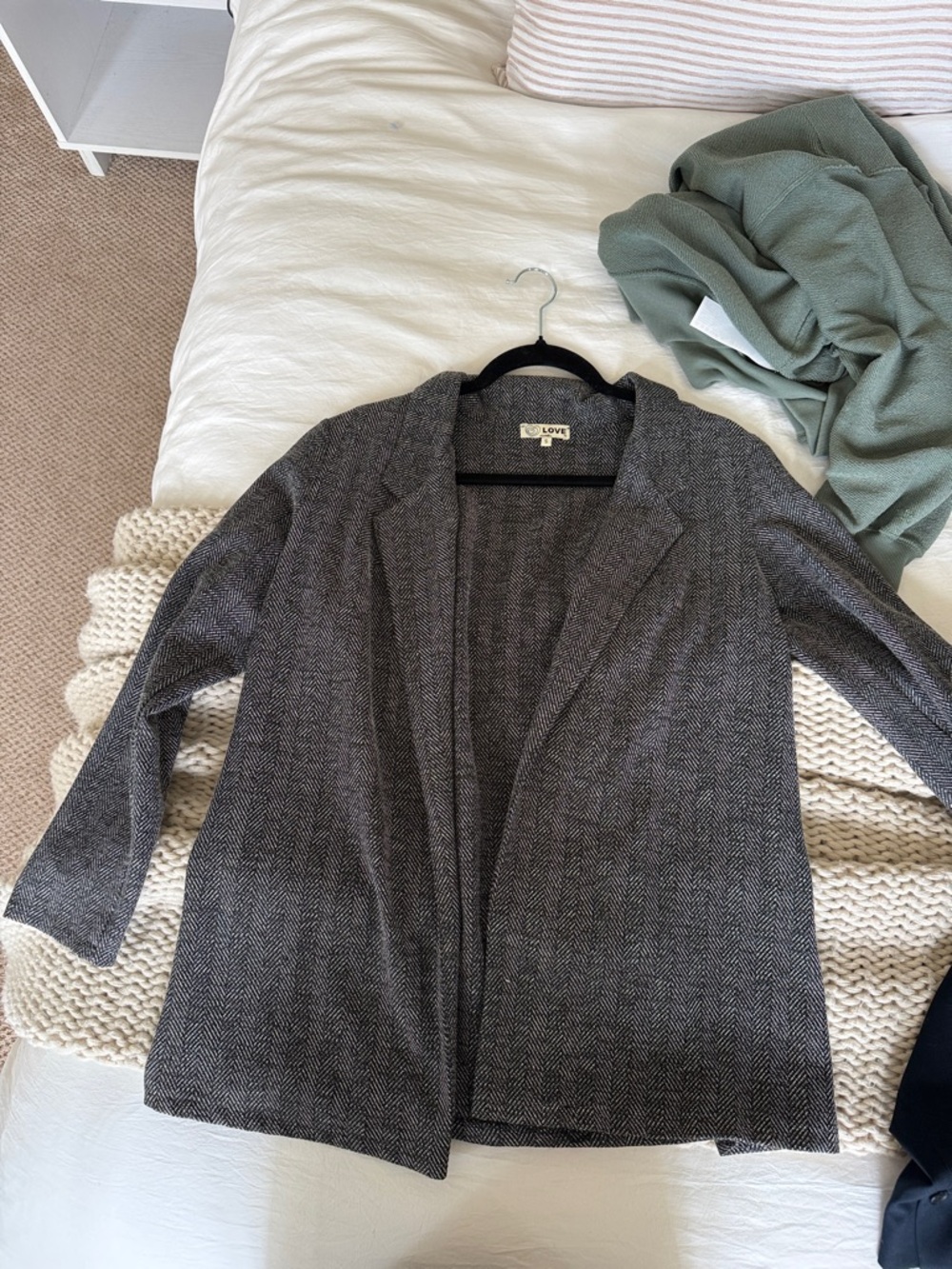 Women's Charcoal Herringbone Open Blazer